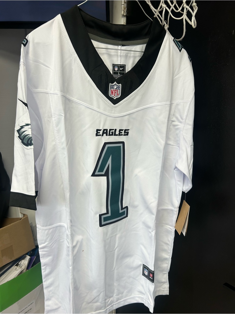 Nike White Philadelphia Eagles #1 Football Jersey with Black Trim